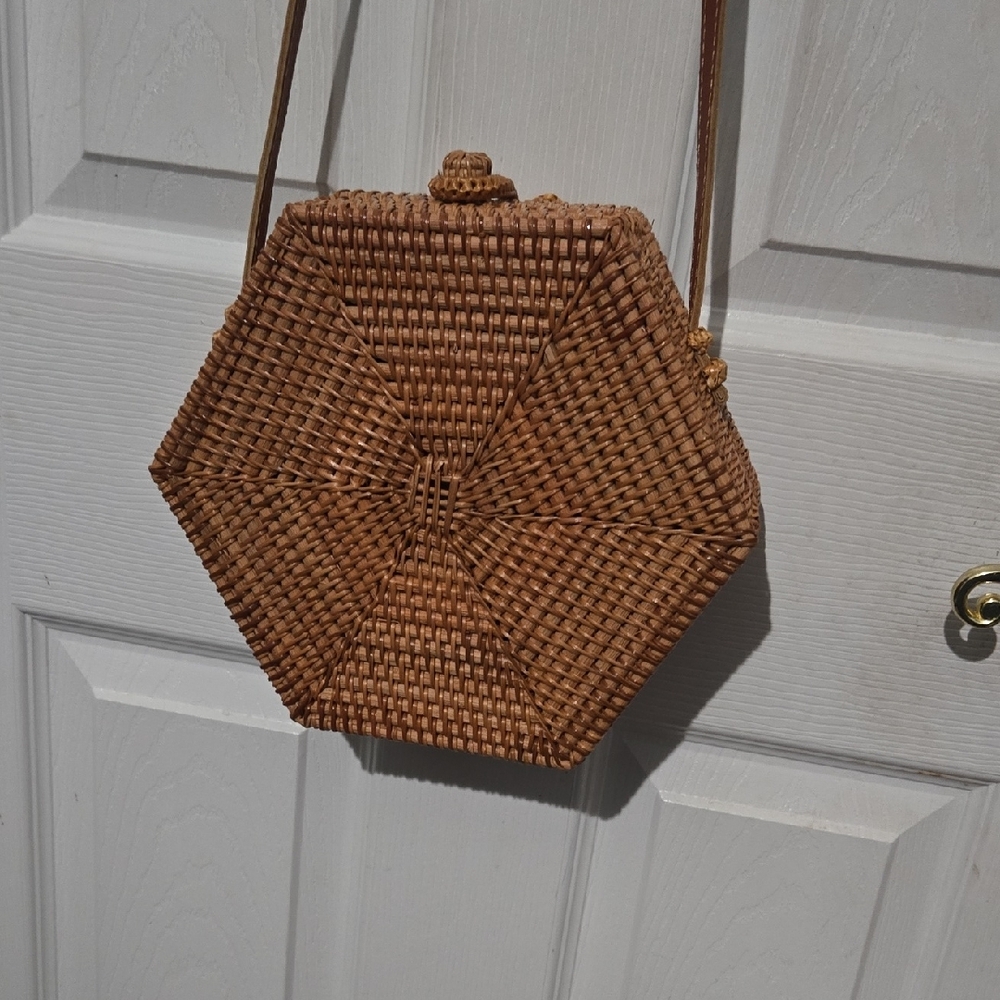 Source Unknown Hexagonal Woven Brown Crossbody Bag - image 2